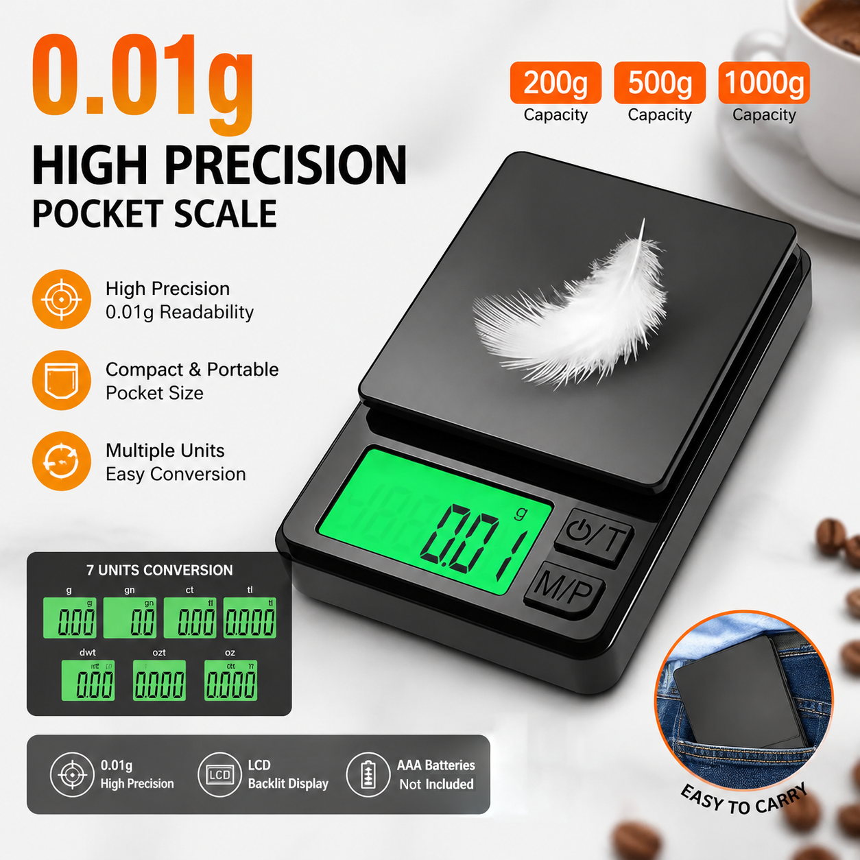 X Nutrition - 精密ポケットスケール 1000g X 0.01g - デジタルグラムスケール