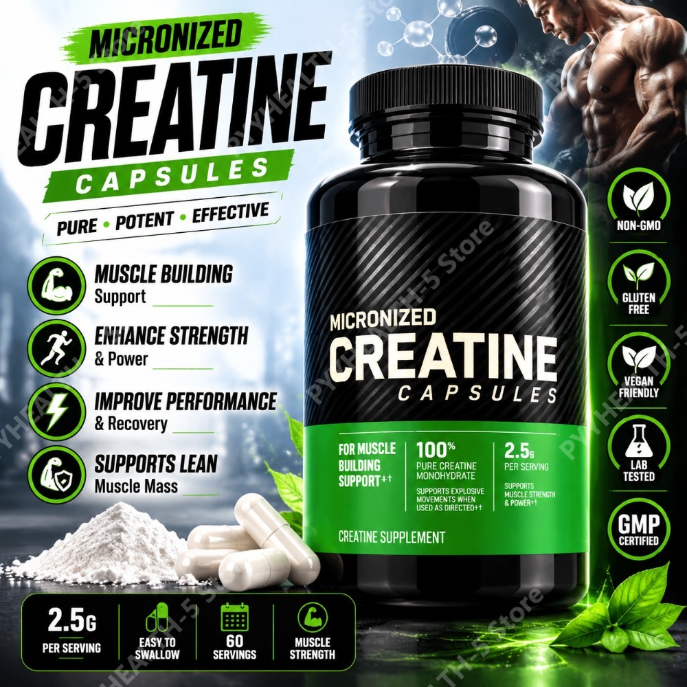 Nutrition Fitness - 大人用クレアチン2.5gカプセル - 筋肉増強、フィットネス、回復をサポート、非遺伝子組み換え、グルテンフリー、ビーガン対応、60カプセル