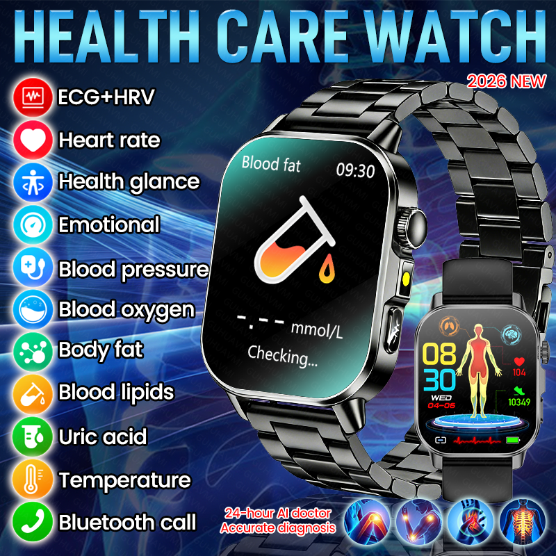 Nutrition Gym - 新型ヘルスケアAIドクター搭載スマートウォッチ、ECG、血圧、男性向け、三高（高血圧、高尿酸、高血糖）、血中脂肪測定、Bluetooth通話、HDスマートウォッチ