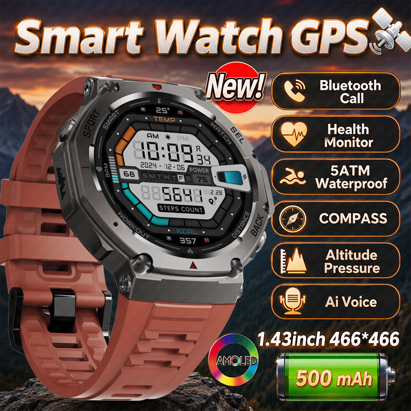 Nutrition Gym - 2026年新型ミリタリーDM58 GPSスマートウォッチ 1.43インチHD AMOLED 5ATM防水 6周波数内蔵