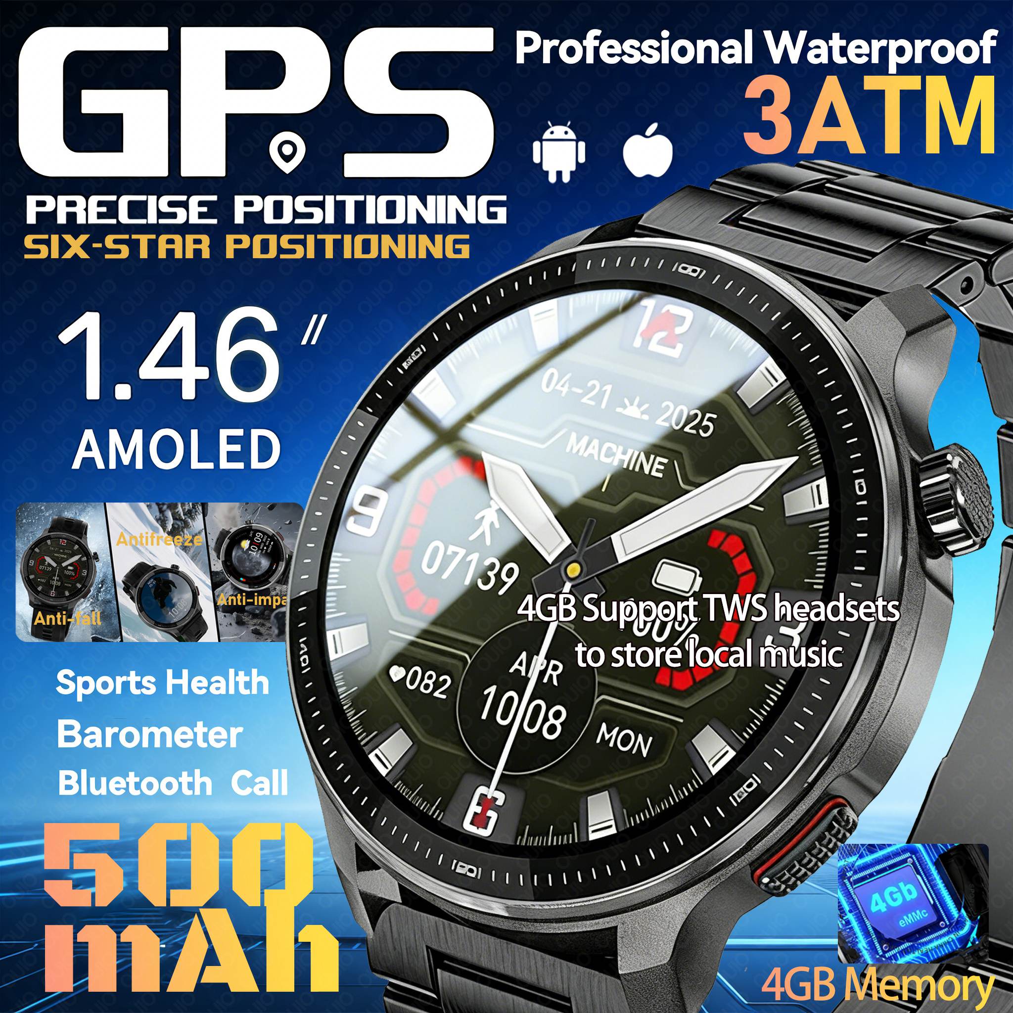 Nutrition Gym - 2026年新型GPSスマートウォッチ 超長持ちバッテリー 4GBメモリ 3ATM防水 メンズ GPSマップ内蔵