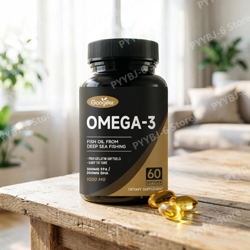 Omega 3 Fish Oil - オメガ3魚油1000mgソフトジェル、300mg EPA＆200mg DHA配合、脳・心臓・目の健康をサポート、天然栄養補助食品、60ソフトジェル