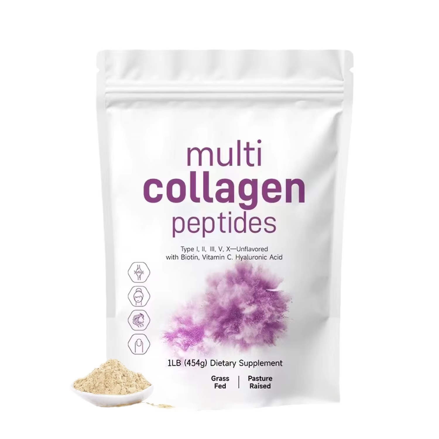 X Nutrition - 454G マルチコラーゲンペプチドパウダー - プロテインサプリメント、タイプI、II、III、V、X、ヒアルロン酸、ビタミンC配合、飲み物に混ぜて使用