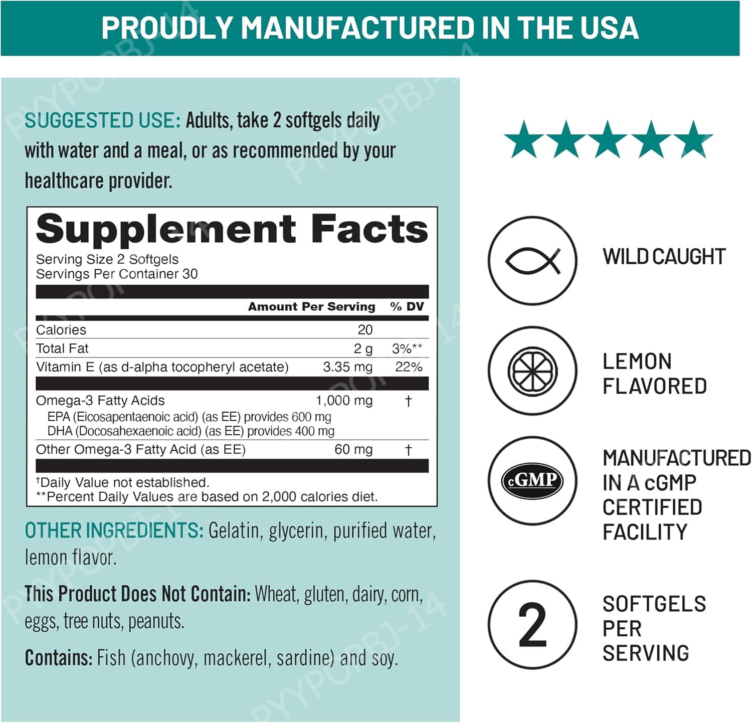 オメガ3魚油1000mg EPA 600mg DHA 400 - Omega 3 Fish Oil のレビューと価格